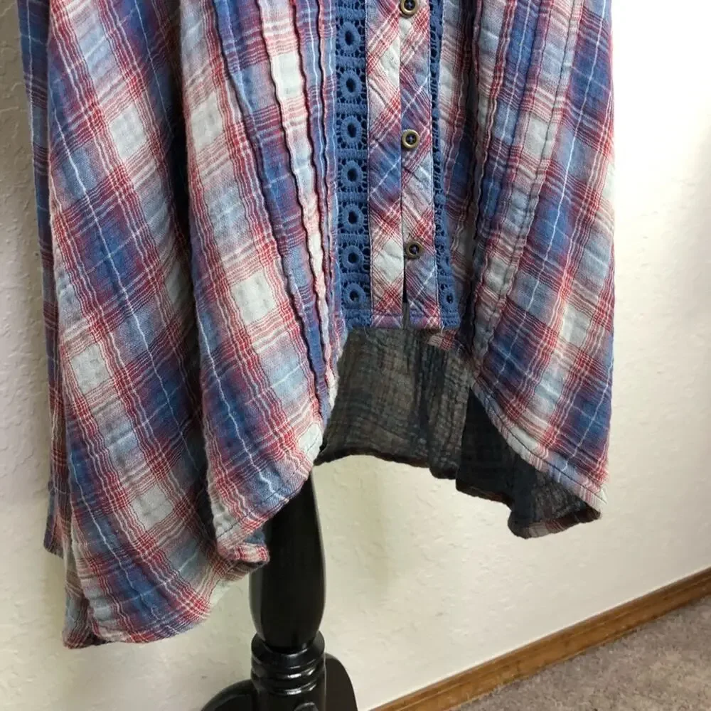 Anthropologie Holding Horses Anita Western blue red plaid dress size Small